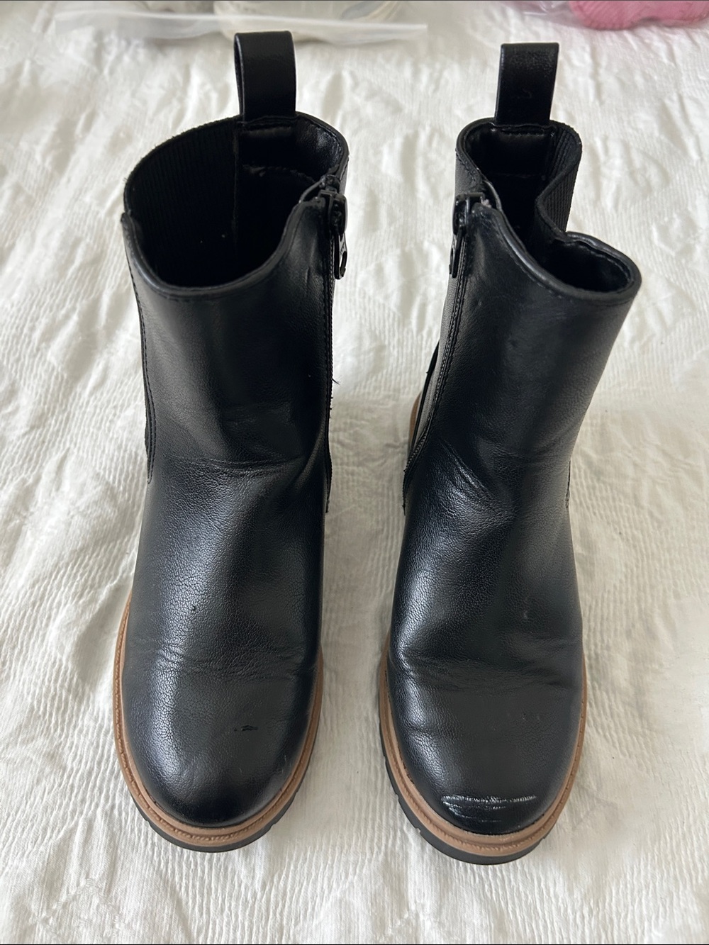 Art & Class Black Leather Ankle Boots with Tan Sole Girls Sz 13.
